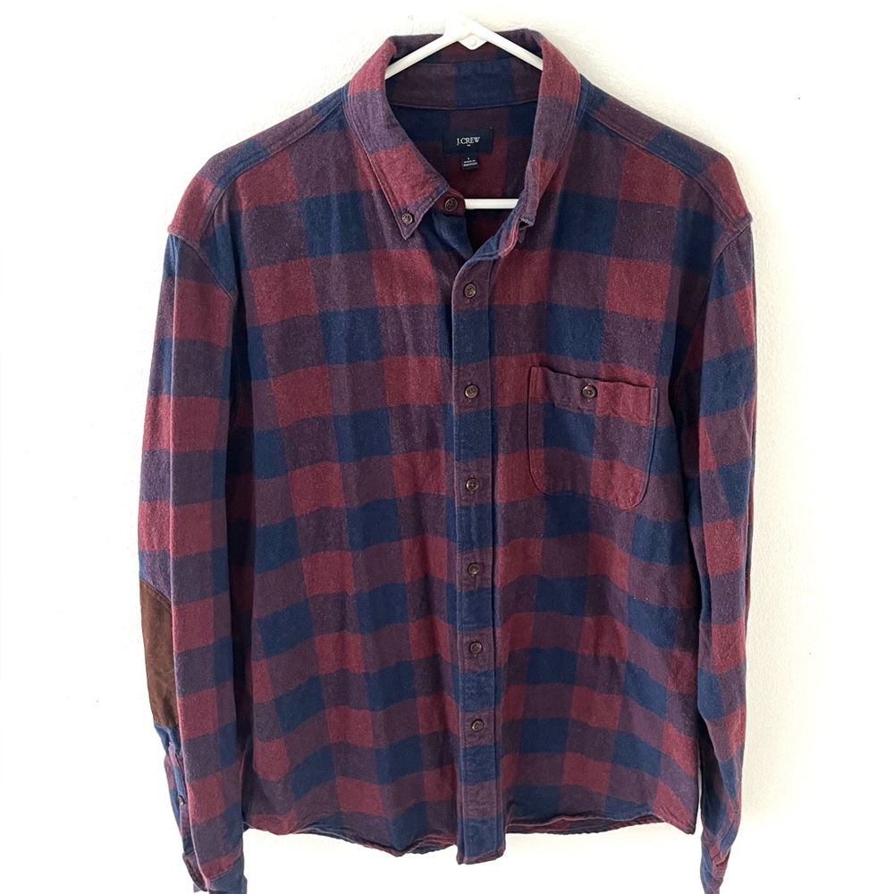 J. Crew Red and Blue Flannel Shirt, Size: Large